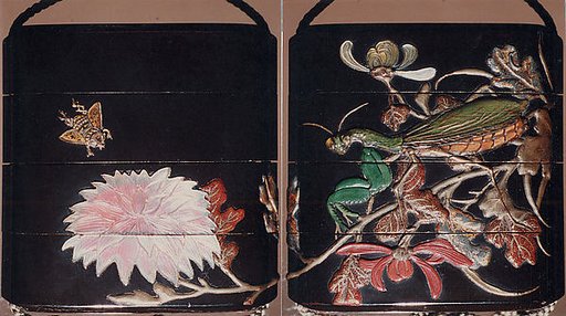 Case (Inrō) with Design of Chrysanthemum and Bee (obverse); Praying Mantis (reverse)