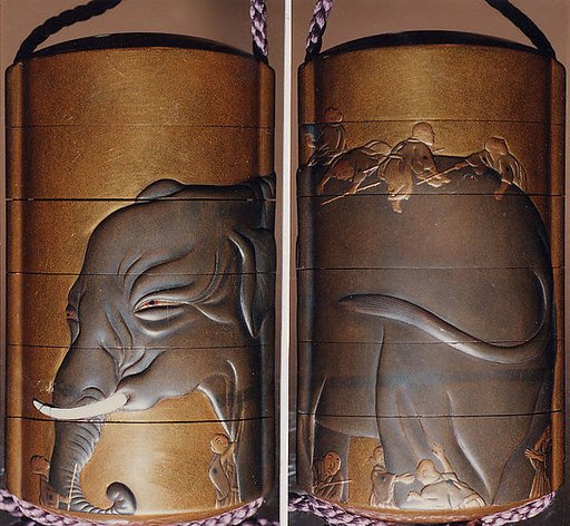 Case (Inrō) with Design of Blind Men Touching and Climbing Over an Elephant
