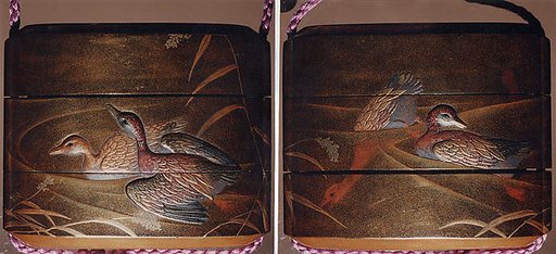 Case (Inrō) with Design of Ducks Swimming Among Reeds