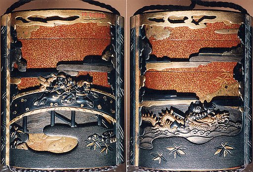 Case (Inrō) with Design of Chōryō and Kōsekikō with Plants, Waves and Clouds