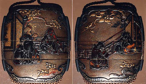Case (Inrō) with Design of Chinese Sages on Verandah beside Rocks and Trees