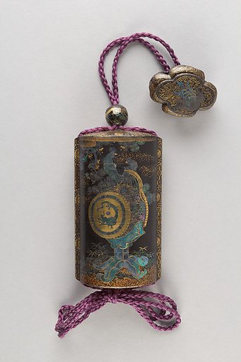 Case (Inrō) with Design of Pine and Cherry Tree (obverse); Rooster and Hen on a Drum (reverse)