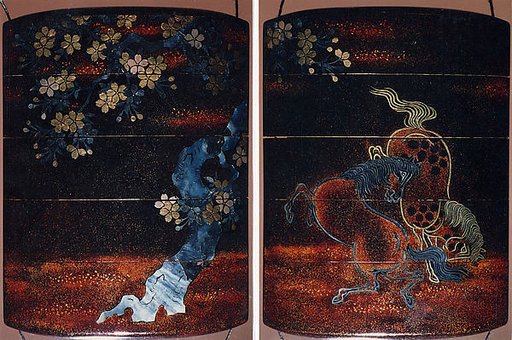 Case (Inrō) with Design of Two Horses Beneath Flowering Cherry Tree