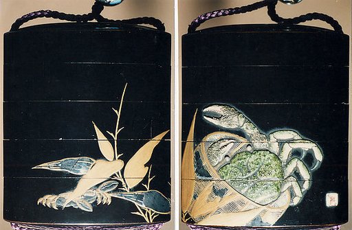 Case (Inrō) with Design of Crab in Basket (obverse); Crab in Bamboo Leaves (reverse)