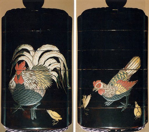 Inrō with Rooster, Hen, and Chicks
