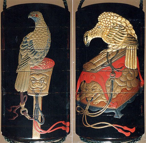 Case (Inrō) with Design of Hawks on Tasseled Perches