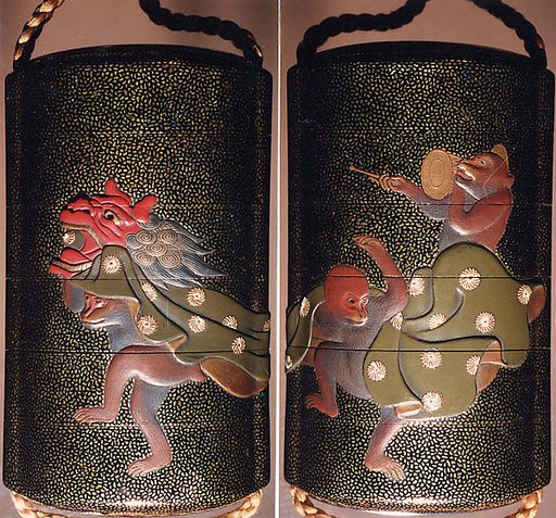 Case (Inrō) with Design of Three Monkeys as New Year Dancers