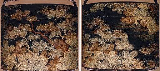Case (Inrō) with Design of Young Pines Growing beside Gnarled Pine Trees