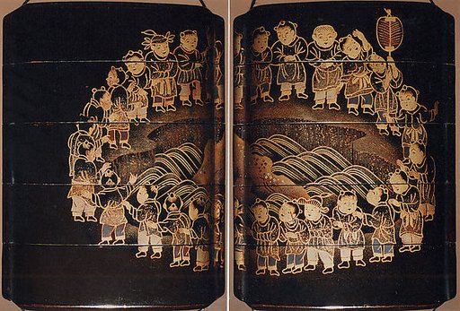 Case (Inrō) with Design of Children in a Circle around a Dragon Pond
