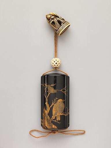 Inrō with Owl and Crows in Tree