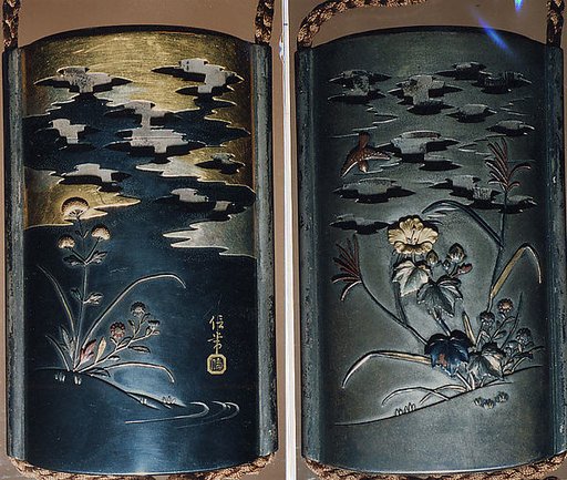 Case (Inrō) with Design of Hibiscus and Autumn Flowers beneath Clouds