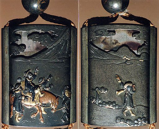 Case (Inrō) with Design of Foreigners on Horseback Looking at Mount Fuji