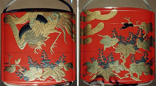Case (Inrō) with Design of Hō-ō Bird in Flight above Flowering Kiri Branches