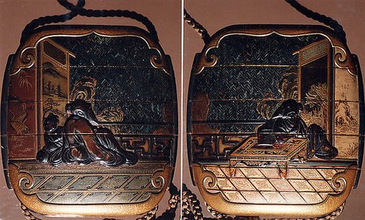 Case (Inrō) with Design of Sages Seated beside Table in Front of Screens