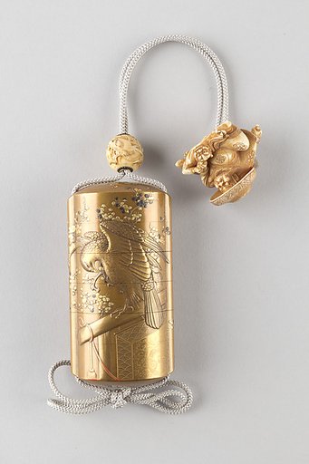 Case (Inrō) with Design of Falcon on Perches and Blossoming Plum Tree
