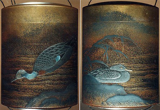 Case (Inrō) with Design of Ducks beside Snow-Covered Reeds and Shore