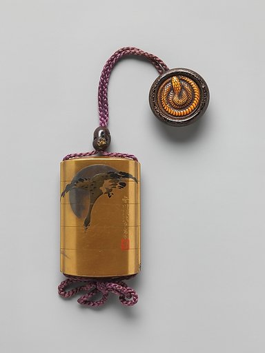 Inrō with Goose Flying across the Full Moon