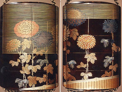 Case (Inrō) with Design of Chrysanthemums Beneath Bamboo Blinds