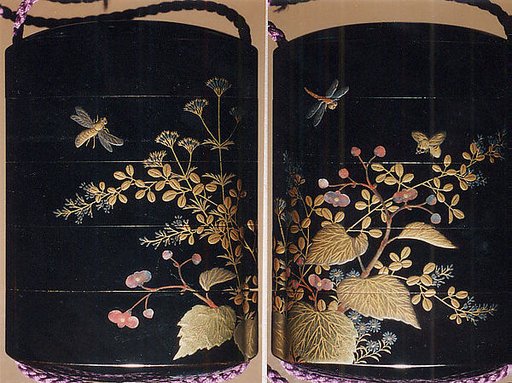 Case (Inrō) with Design of Wildflowers, Dragonflies and Bees