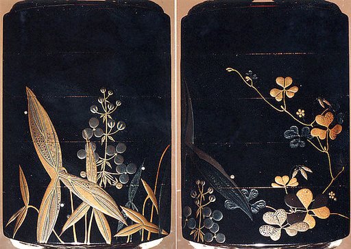 Case (Inrō) with Design of Arrowhead (Omodaka) (obverse); Clover (Mutsuba) (reverse)