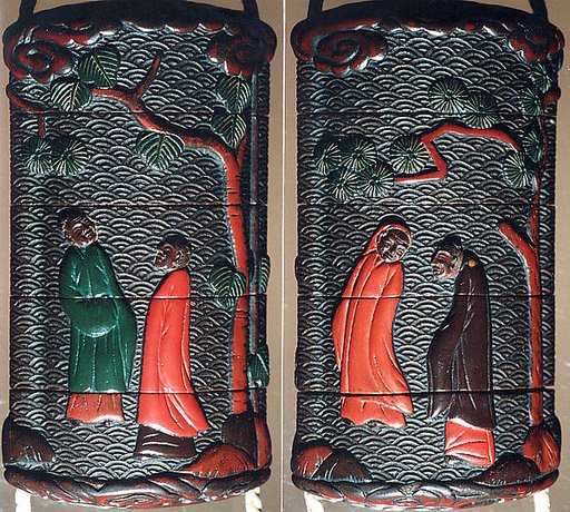 Case (Inrō) with Design of Chinese Persons Beneath Pine Trees and Clouds