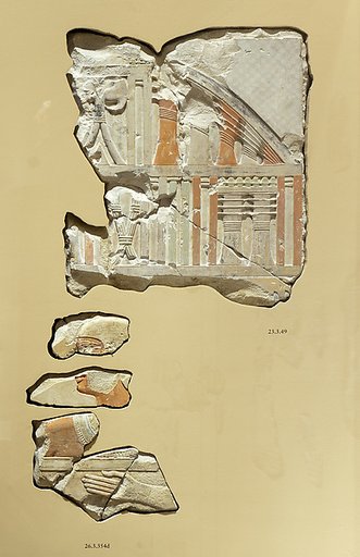 Relief scene of Khety in an armchair under an elaborate roof