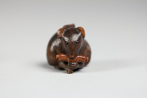 Netsuke of Mouse with Scroll in Mouth