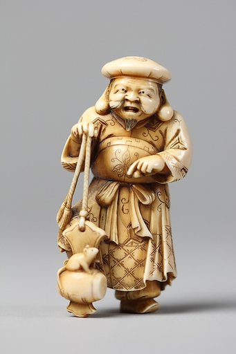 Netsuke of Figure of Daikoku with a Rat on His Mallet
