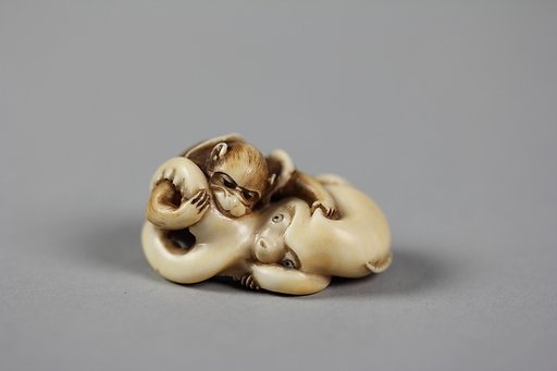 Netsuke of Octopus Fighting a Monkey