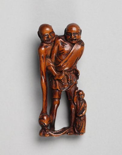 Netsuke: Ashinaga and Tenaga with a Child and an Octopus