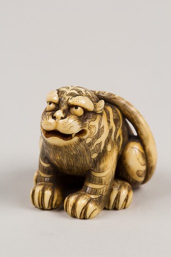 Netsuke of Seated Tiger, Tail Resting on his Back;