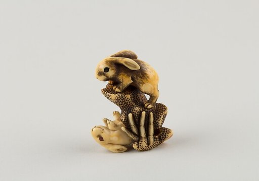 Netsuke of Two Rabbits and a Rock