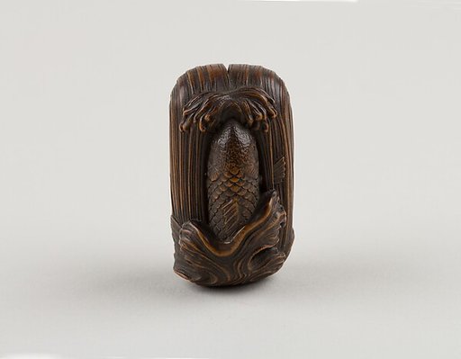 Netsuke of a Carp Climbing a Waterfall