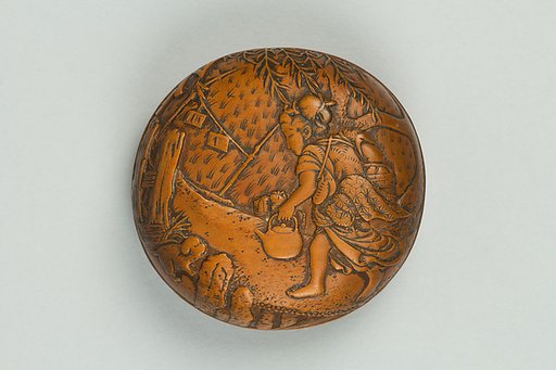 Netsuke of Peasant Girl Bringing Lunch; on reverse, a Scarecrow