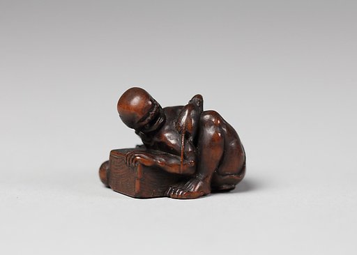 Netsuke of Man who Misses Catching a Rat