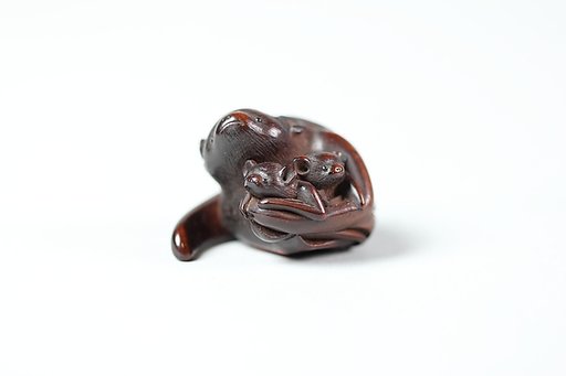 Netsuke of Mother Bat with Two Young
