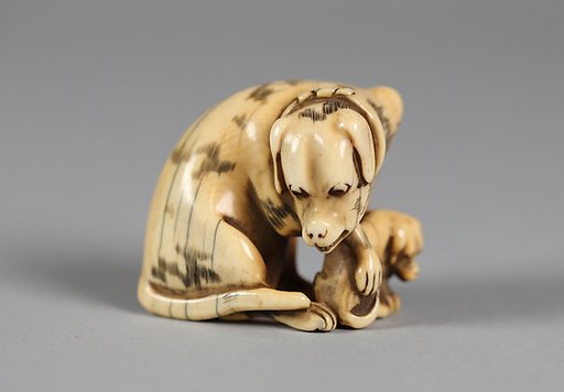 Netsuke of Dog and Puppy