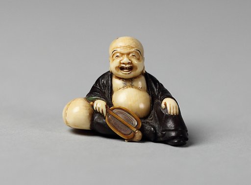 Netsuke of Hotei with a Fan