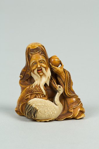 Netsuke of Old Man and Stork