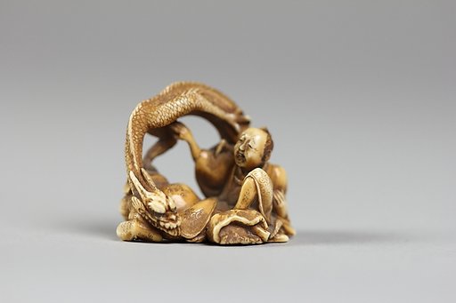 Netsuke of Two Figures and a Dragon