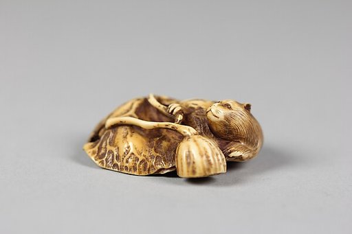 Netsuke of Beaver in Lotus Pond