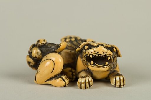 Netsuke of Lion with a Cub