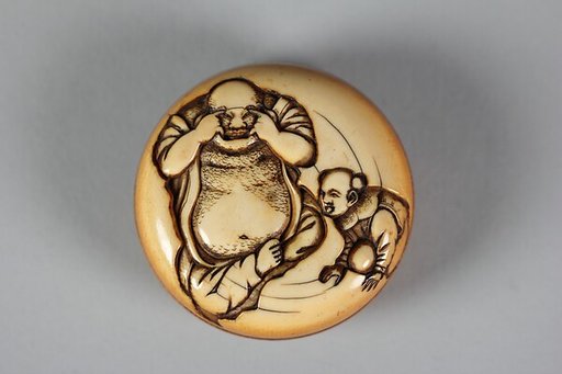 Netsuke of Hotei and Chinese Boy (Karako)