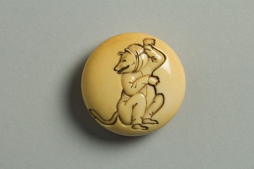 Circular Netsuke with Actor Dressed as Fox; reverse: Trap with Mouse