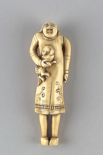 Netsuke of Foreigner Carrying a Dog