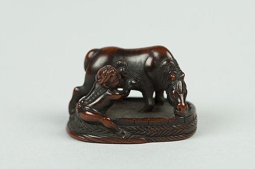 Netsuke of Boy Washing a Horse