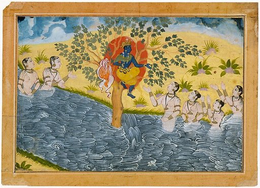 The Gopis Plead with Krishna to Return Their Clothing, Page from a Bhagavata Purana (Ancient Stories of Lord Vishnu) series