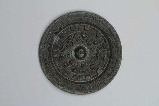 Mirror with deities and mythical creatures