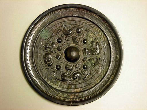 Mirror with deities and mythical creatures