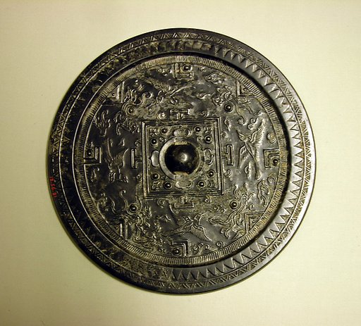 Mirror with board game design and mythical creatures